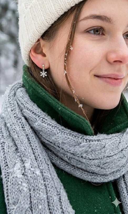 Shimmering Snowflake Drop Earrings – .925 Sterling Silver