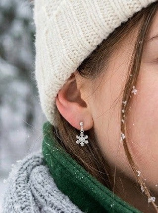 Shimmering Snowflake Drop Earrings – .925 Sterling Silver