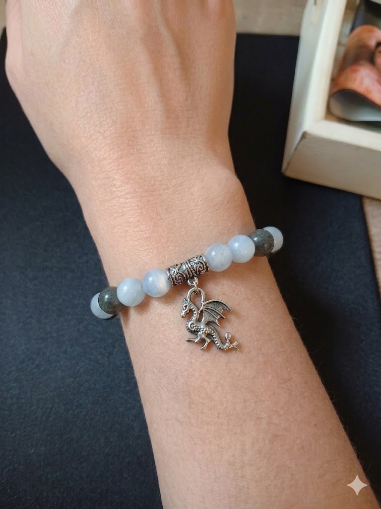 Aquamarine & Blue Labradorite Mythical Dragon Bracelet