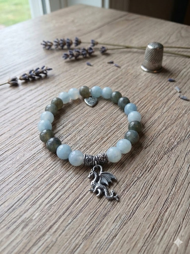 Aquamarine & Blue Labradorite Mythical Dragon Bracelet
