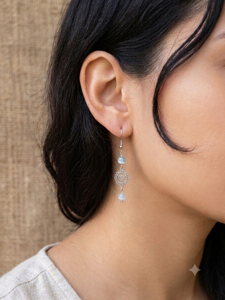 Handcrafted Aquamarine Mandala Dangle Earrings