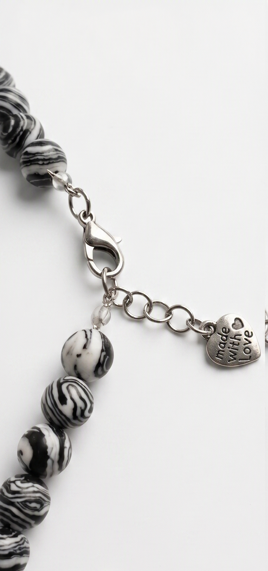 Earthy Elegance: Black & White Malachite Necklace With Green Aventurine Heart Pendant
