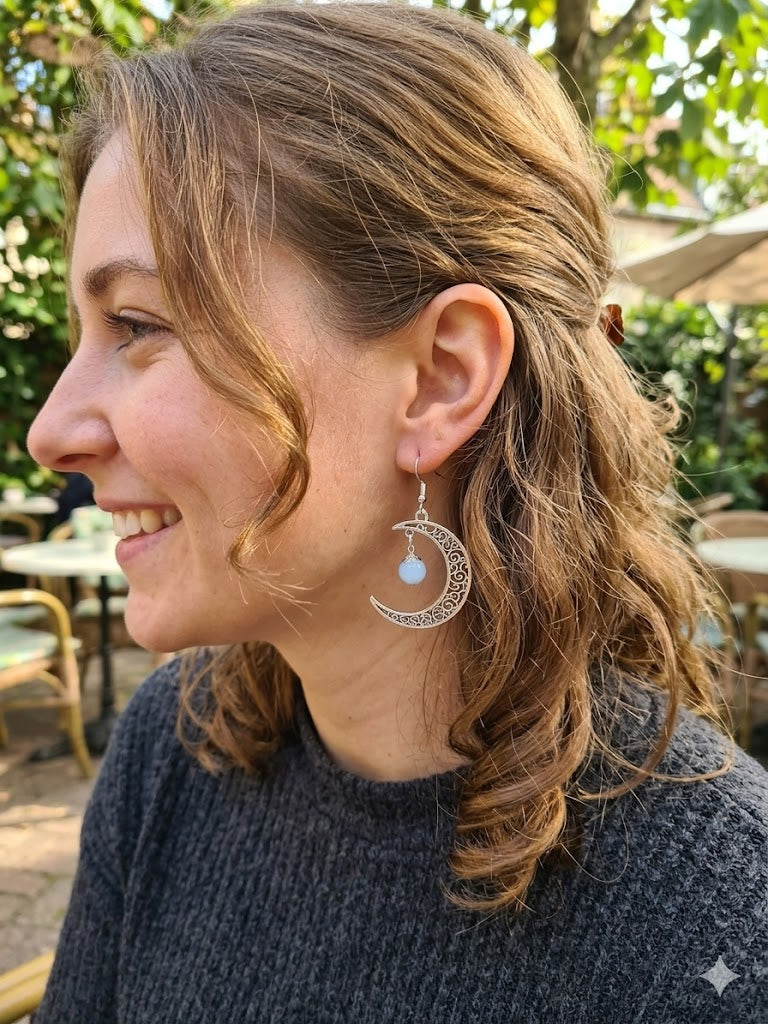Celestial Serenity: Aquamarine & Filigree Crescent Moon Earrings