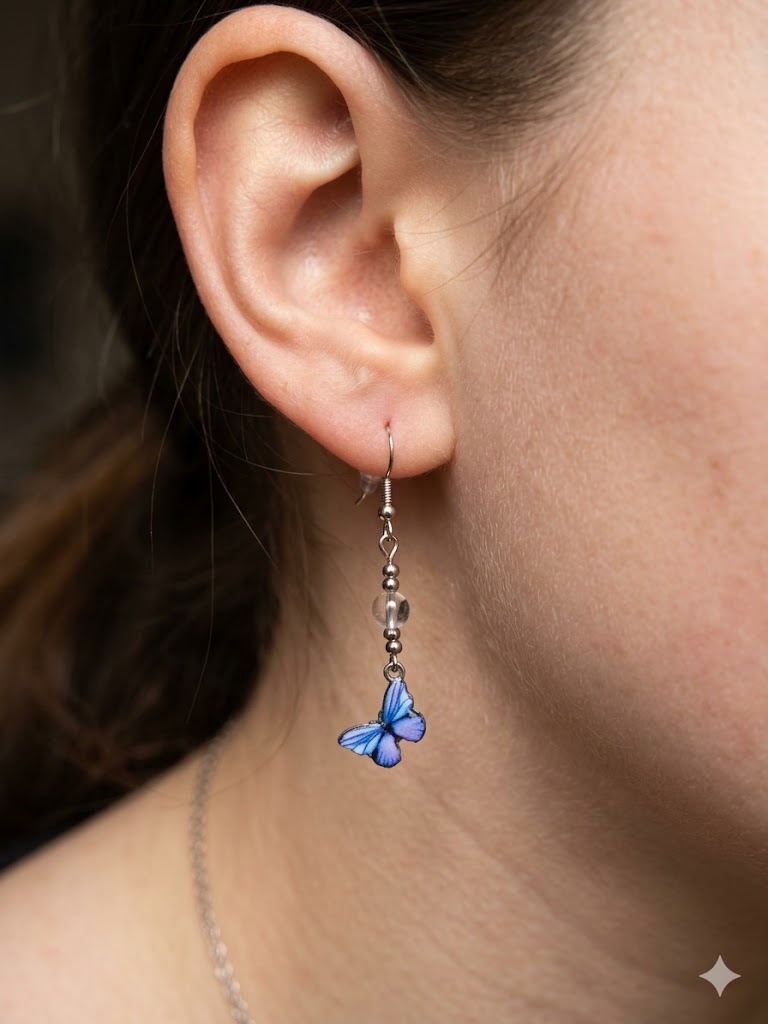 Capture the Magic of Transformation: Clear Quartz & Blue Butterfly Drop Earrings