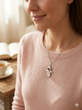 Ethereal Rose Quartz Angel Pendant in Polished Stainless Steel