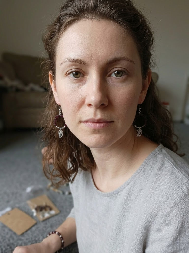 Earthy Elegance: Natural Garnet & Filigree Leaf Hoop Earrings
