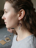 Earthy Elegance: Natural Garnet & Filigree Leaf Hoop Earrings