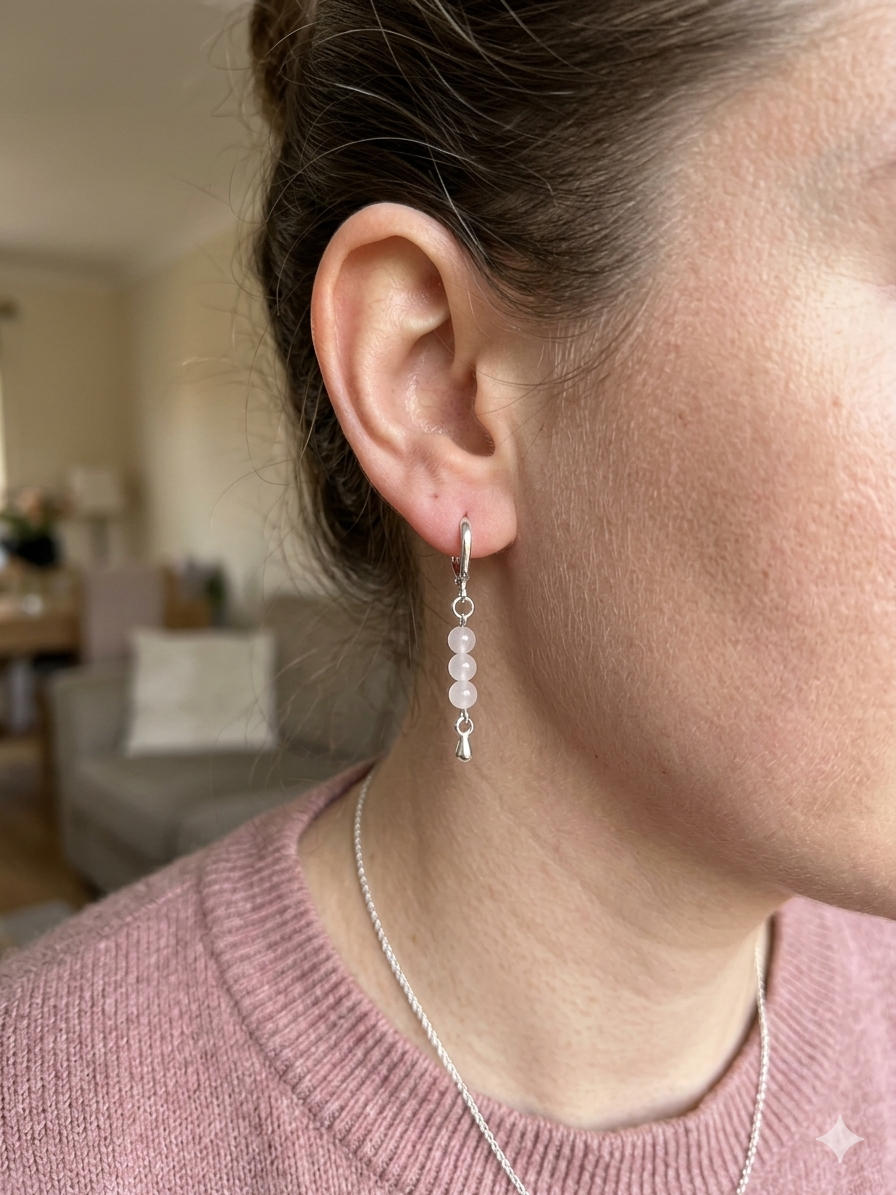 Serene Elegance: Rose Quartz & Sterling Silver Teardrop Earrings