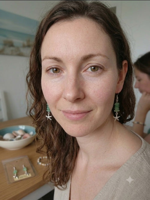 Captivating Coastal Charm: Natural Green Aventurine & Starfish Drop Earrings