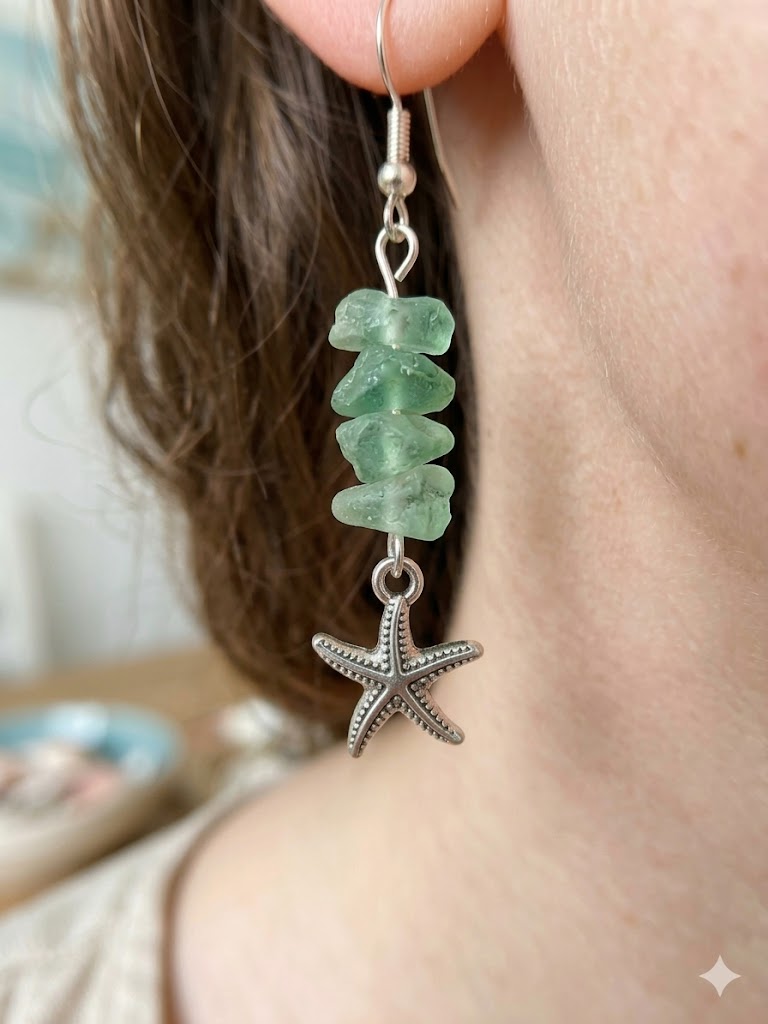 Captivating Coastal Charm: Natural Green Aventurine & Starfish Drop Earrings