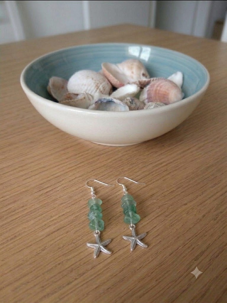 Captivating Coastal Charm: Natural Green Aventurine & Starfish Drop Earrings