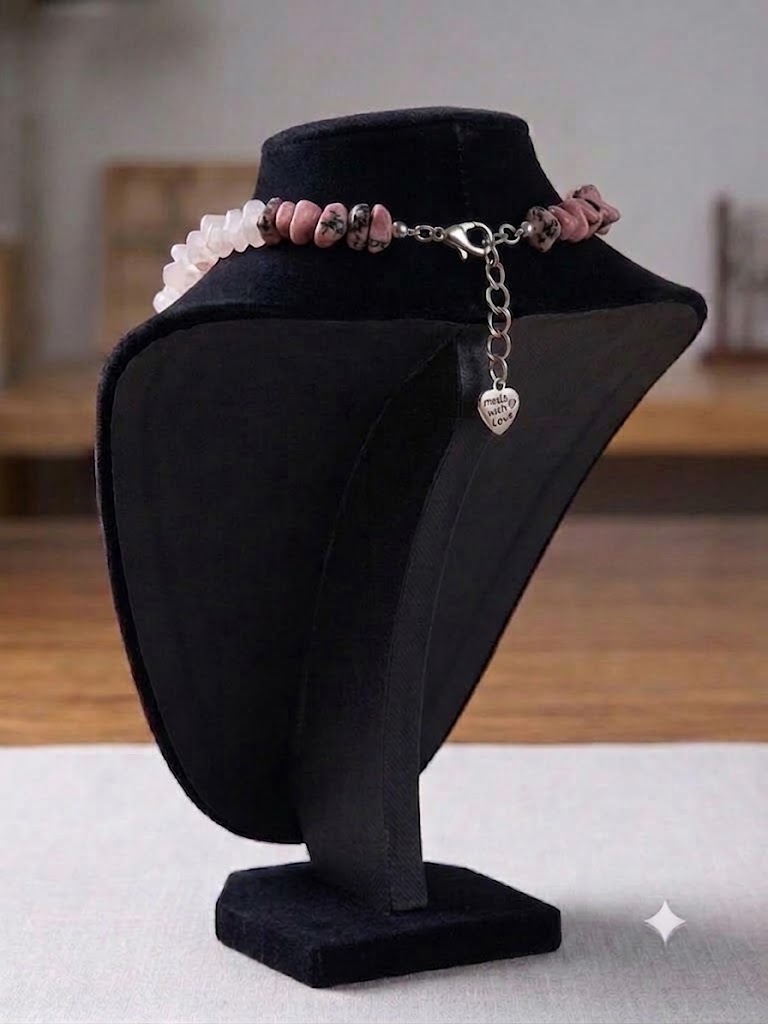 Ethereal Harmony Mixed Gemstone Chip Necklace with Stainless Steel Fairy Pendant