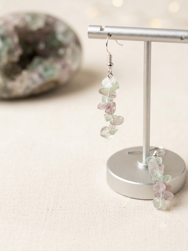 Natural Rainbow Fluorite Crystal Cascade Earrings