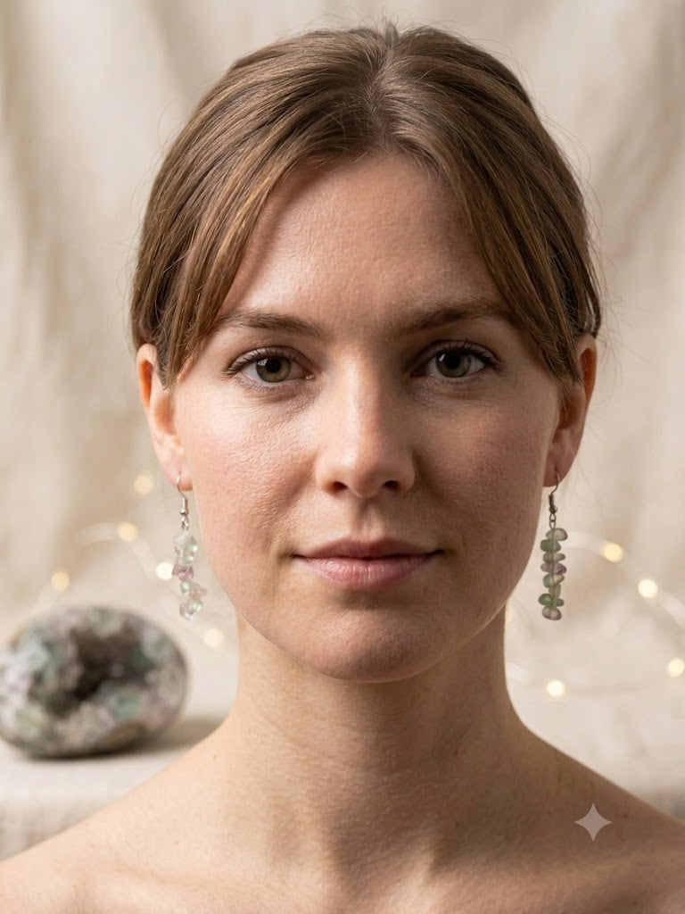 Natural Rainbow Fluorite Crystal Cascade Earrings