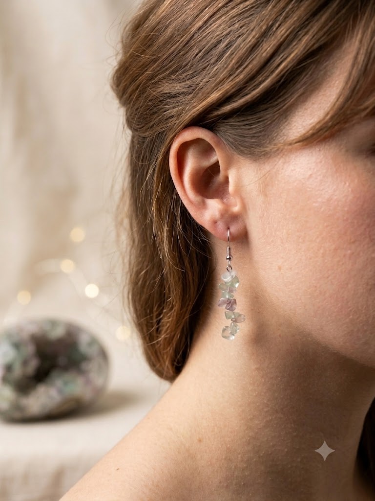 Natural Rainbow Fluorite Crystal Cascade Earrings