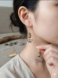 Whimsical Flutter: Rainbow Gemstone Butterfly Drop Earrings