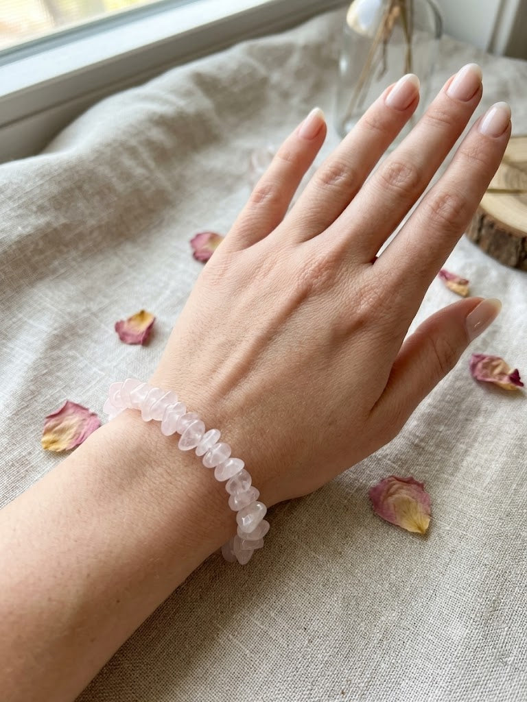 Celestial Heart Raw Rose Quartz Chip Bracelet