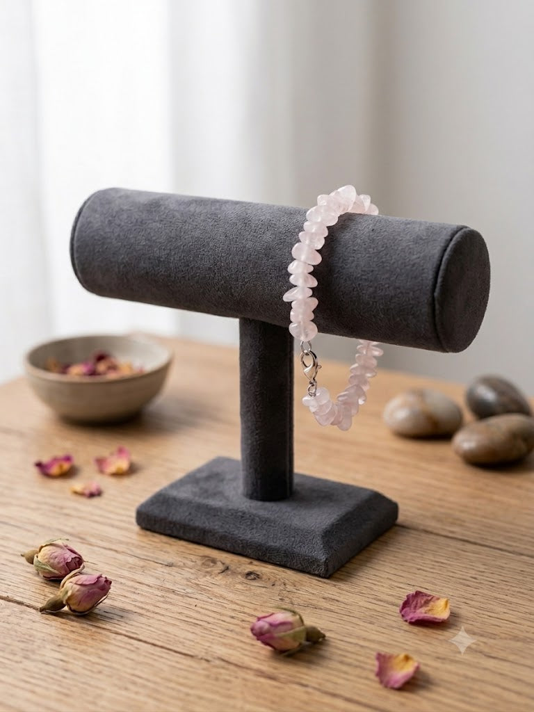 Celestial Heart Raw Rose Quartz Chip Bracelet