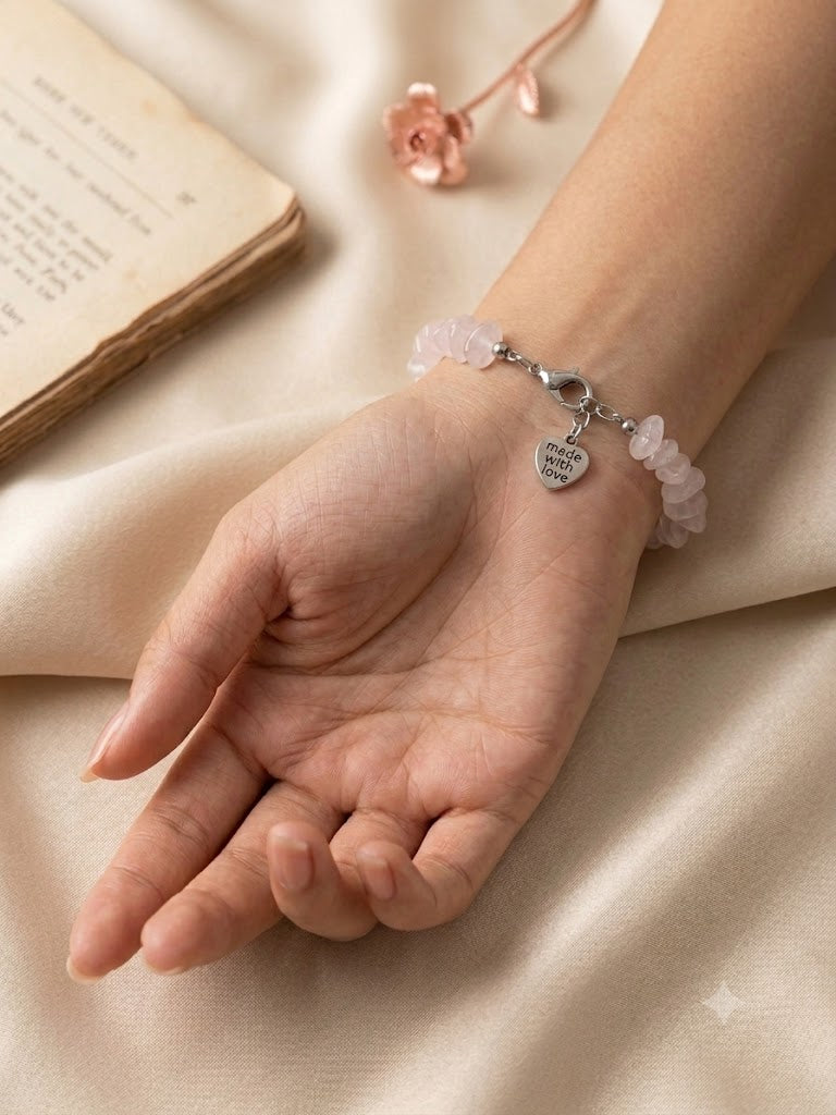 Embrace Universal Love with the Handcrafted Rose Quartz Elephant Charm Bracelet