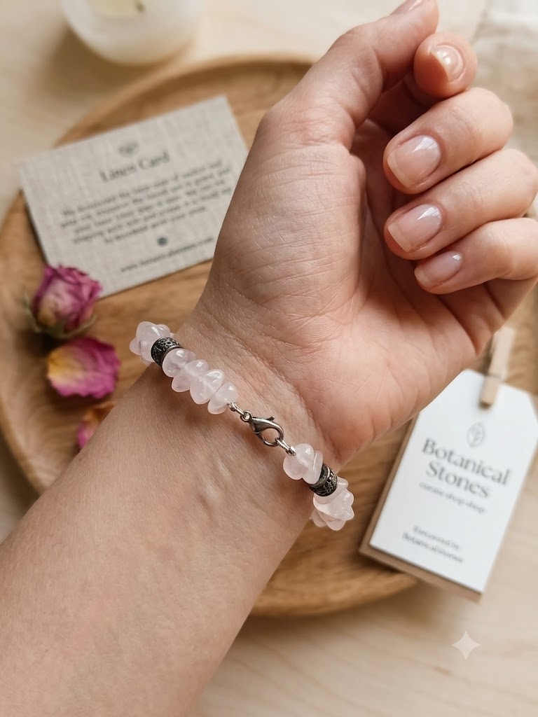 Raw Rose Quartz & Stainless Steel Accent Bracelet