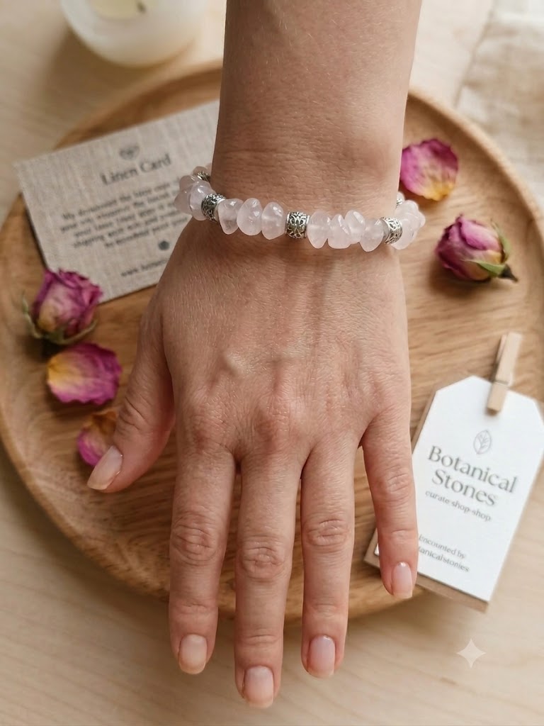 Raw Rose Quartz & Stainless Steel Accent Bracelet