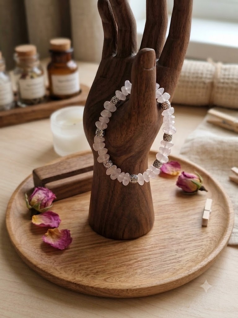 Raw Rose Quartz & Stainless Steel Accent Bracelet
