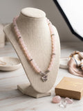 Natural Rose Quartz Beaded Necklace with Stainless Steel Butterfly Charm