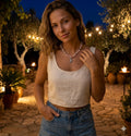 Celestial Rose Quartz Chip Necklace with Sun-Crescent Moon Pendant