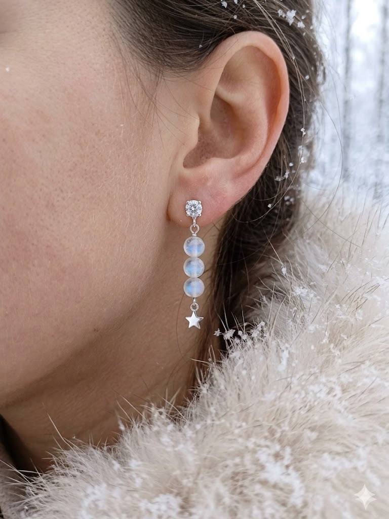 Stardust & Moonlight: Cubic Zirconia Studs with Moonstone Drops