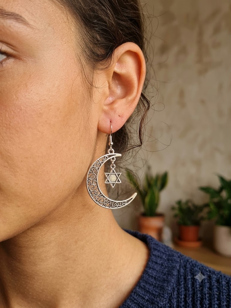 Enchanting Celestial Filigree Crescent Moon & Star Earrings