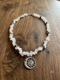 Celestial Quartz Chip Necklace with Sun and Moon Pendant