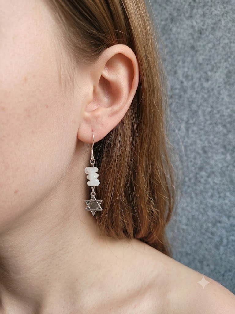 Handcrafted Clear Quartz & Star of David Dangle Earrings