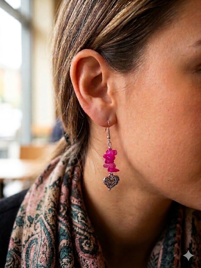 Radiant Fuchsia: Dyed Crackle Quartz & Stainless Steel Heart Drop Earrings