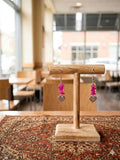 Radiant Fuchsia: Dyed Crackle Quartz & Stainless Steel Heart Drop Earrings