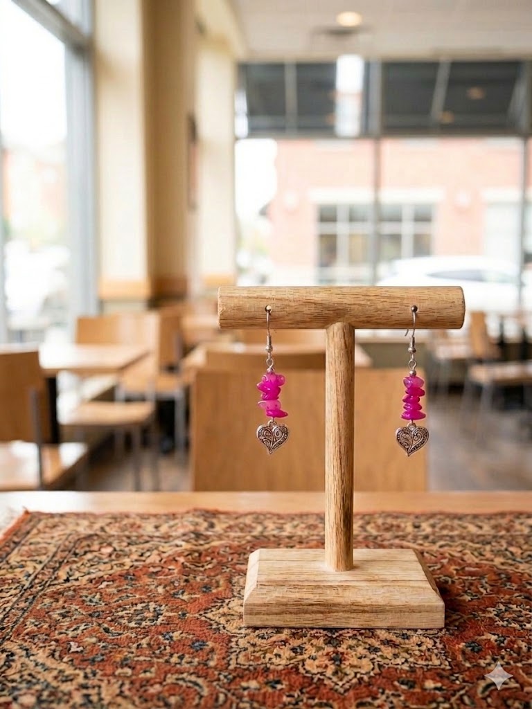 Radiant Fuchsia: Dyed Crackle Quartz & Stainless Steel Heart Drop Earrings