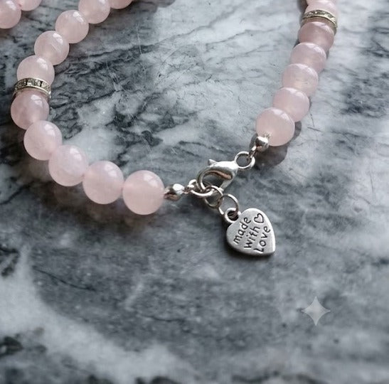 Natural Rose Quartz Beaded Necklace with Stainless Steel Butterfly Charm