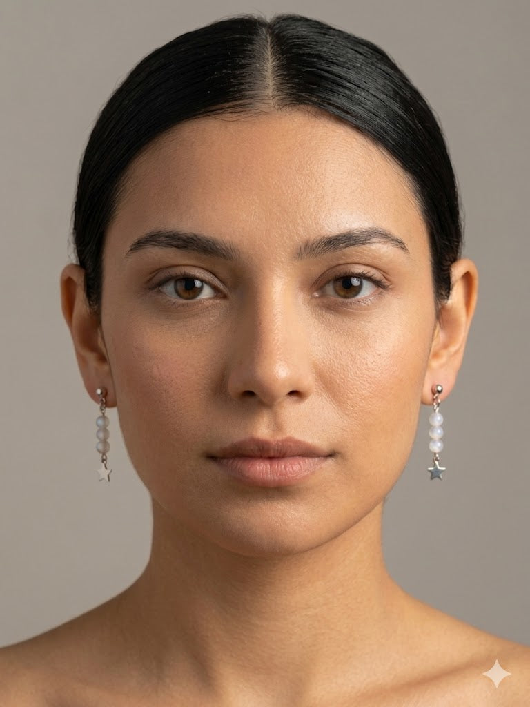 Celestial Moonstone & Star Drop Earrings – .925 Sterling Silver