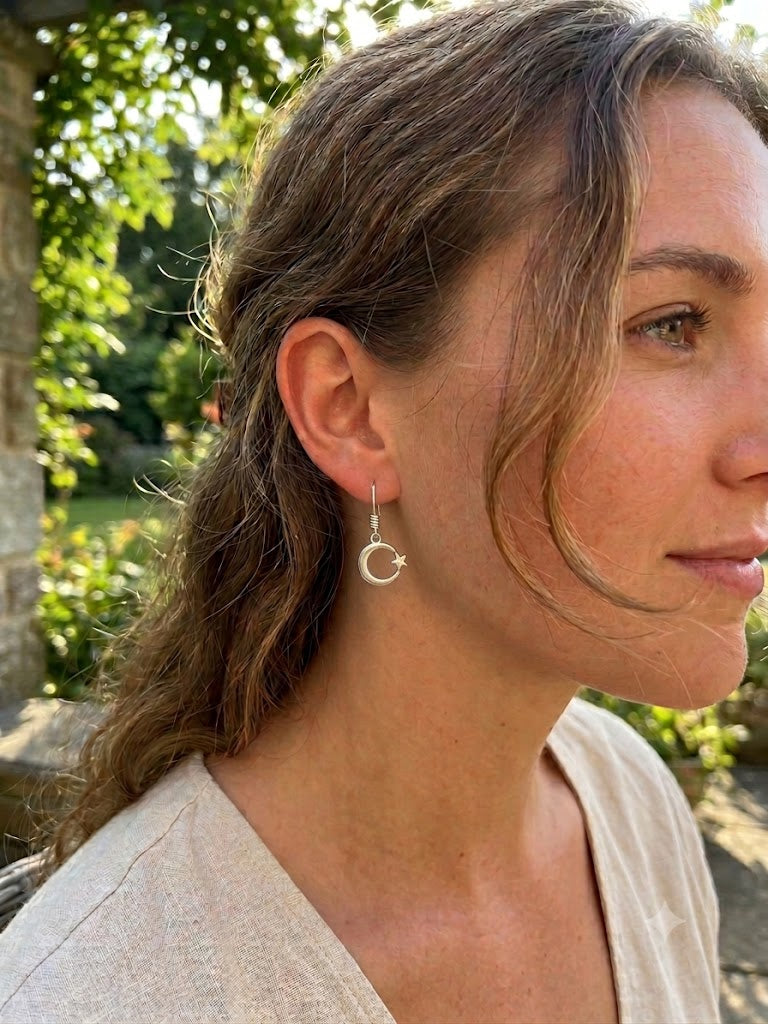 Celestial Elegance: Moon and Star Stainless Steel Earrings