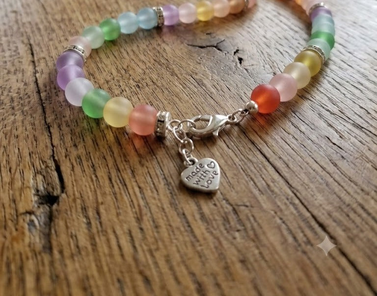 Embrace the Magic of the Sun: Pastel Rainbow Frosted Glass Necklace with Sun Pendant