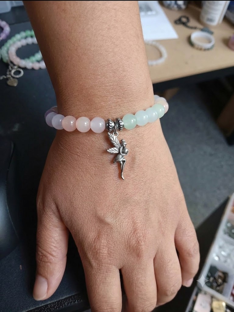 Whimsical Pastel Rainbow Glass Bead & Stainless Steel Fairy Charm Bracelet