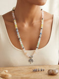 Ethereal Rainbow Glass Bead Necklace with Tree of Life Pendant