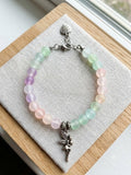 Whimsical Pastel Rainbow Glass Bead & Stainless Steel Fairy Charm Bracelet