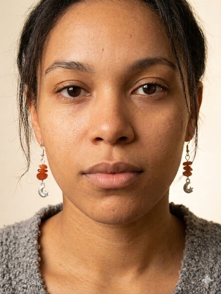 Celestial Harmony: Red Agate Moon & Star Drop Earrings