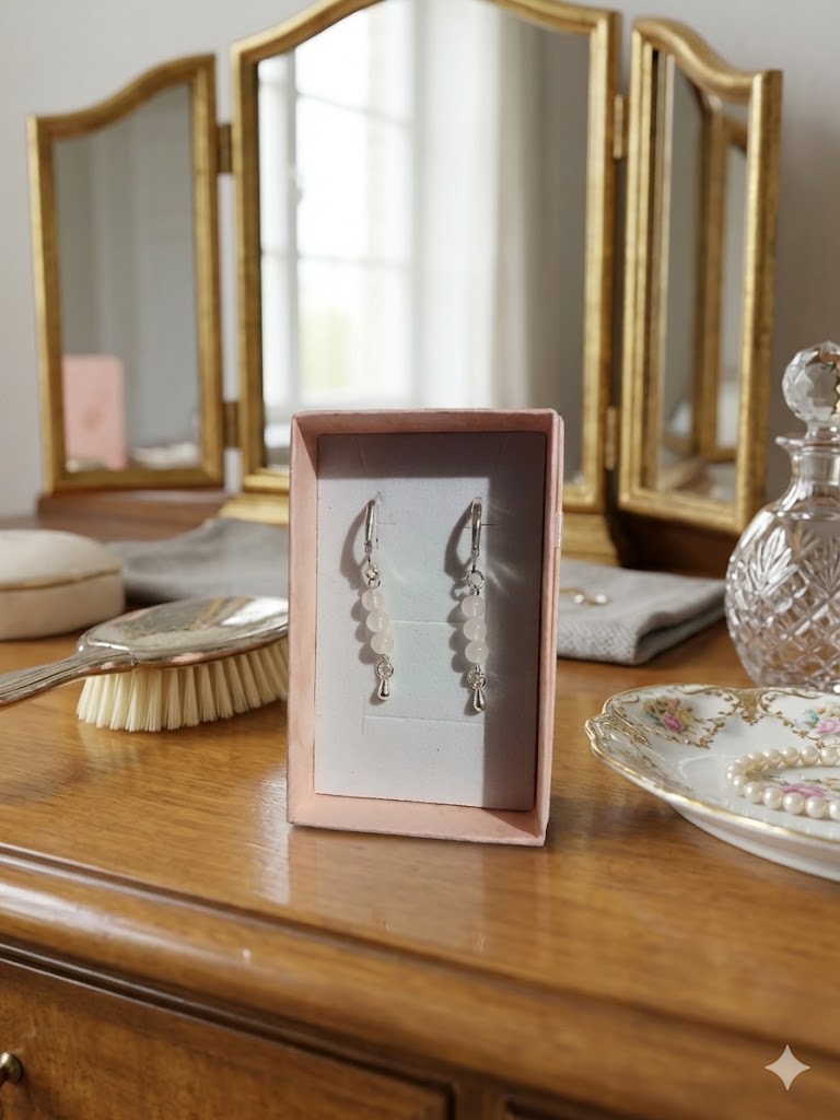 Serene Elegance: Rose Quartz & Sterling Silver Teardrop Earrings