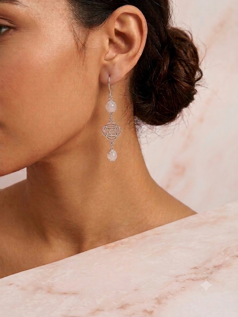 Handcrafted Rose Quartz & Stainless Steel Rose Filigree Charm Earrings