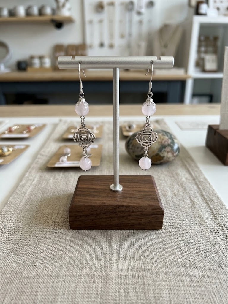 Handcrafted Rose Quartz & Stainless Steel Rose Filigree Charm Earrings