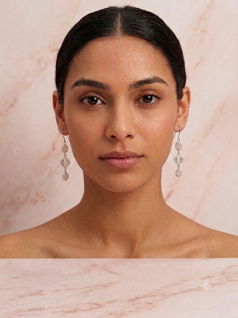 Handcrafted Rose Quartz & Stainless Steel Rose Filigree Charm Earrings